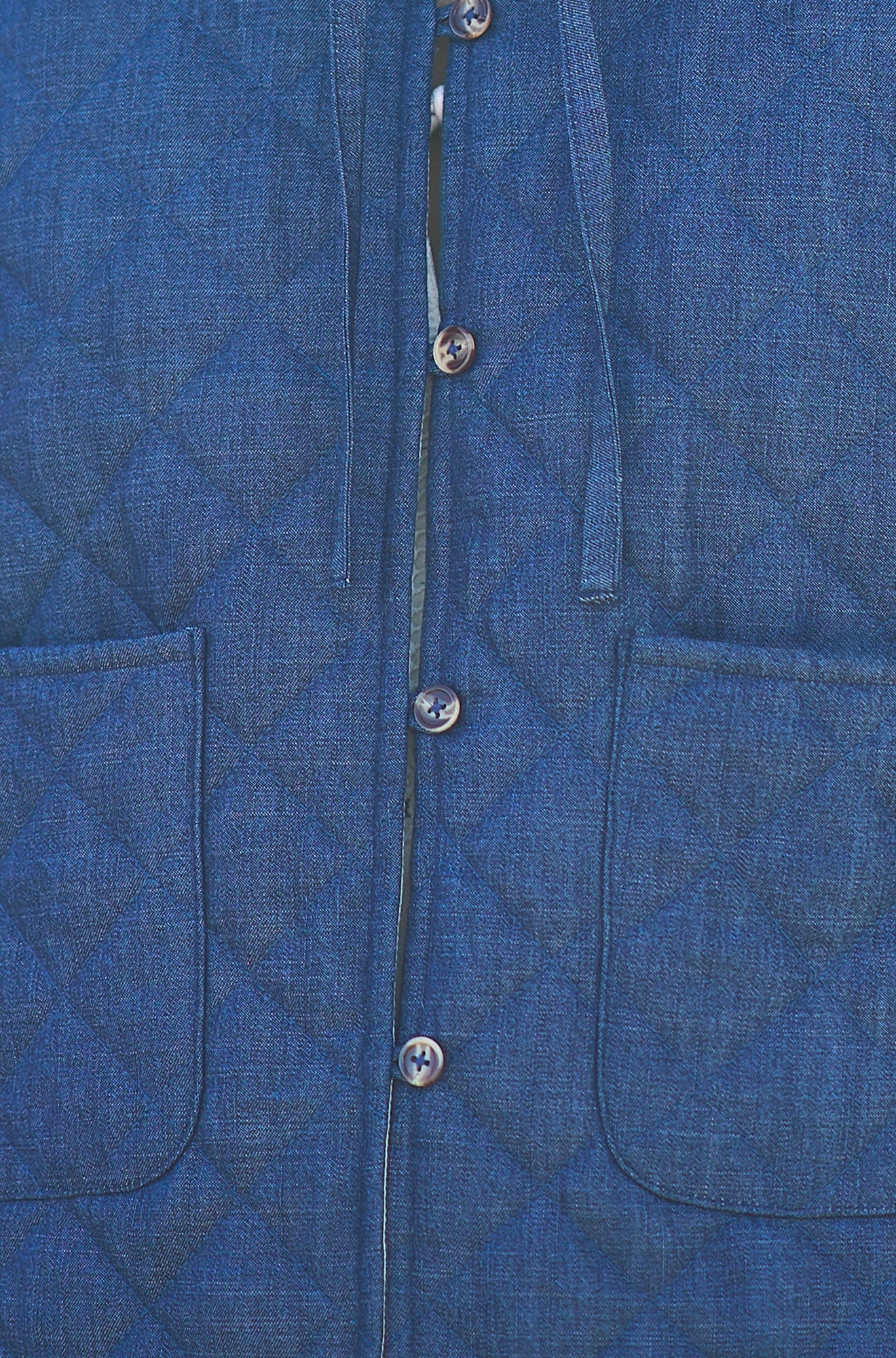 Yumi Blue Chambray Quilted Jacket With Cherry Lining