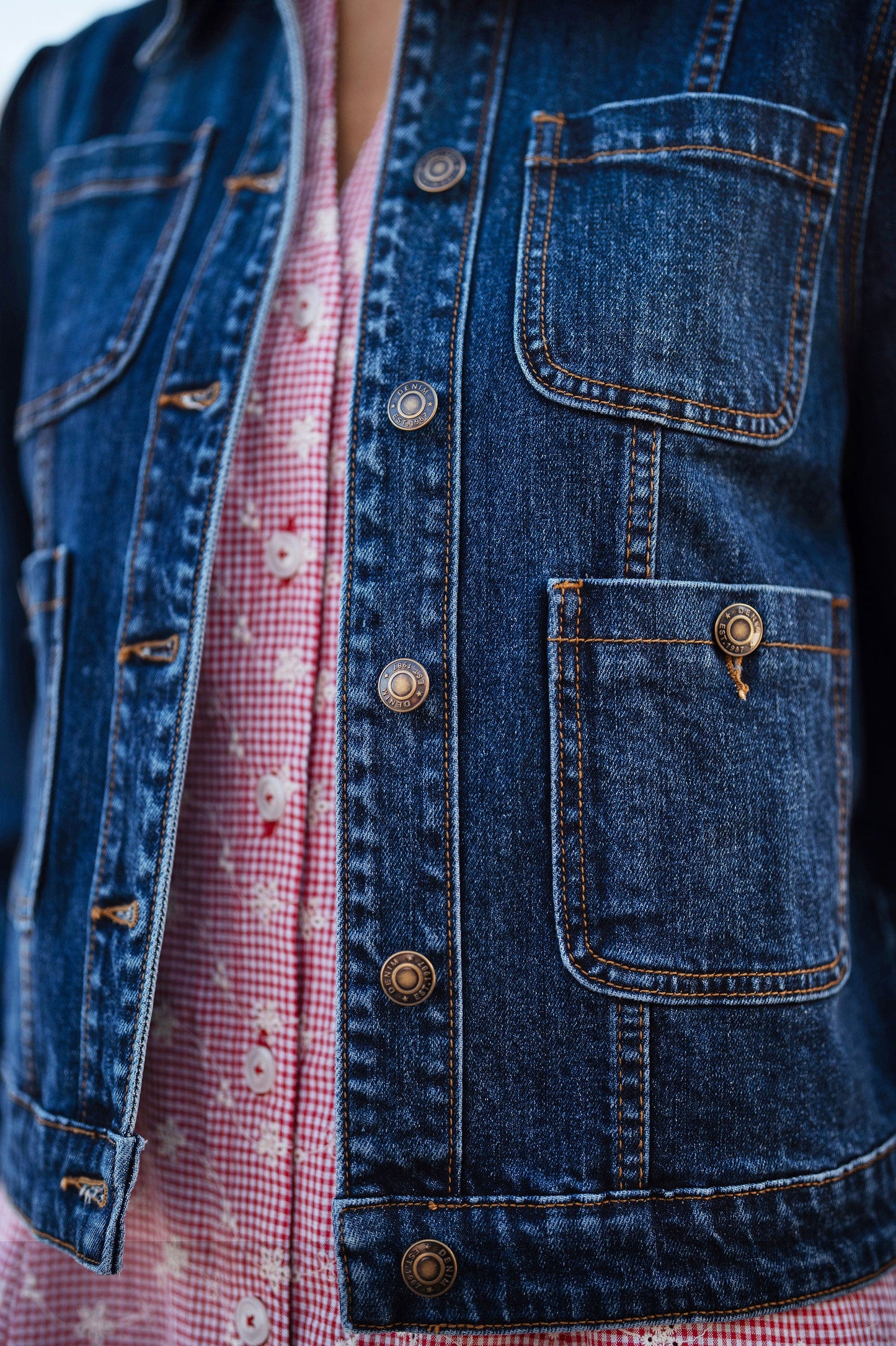 Yumi Blue Stretch Denim Jacket With Pocket Detail