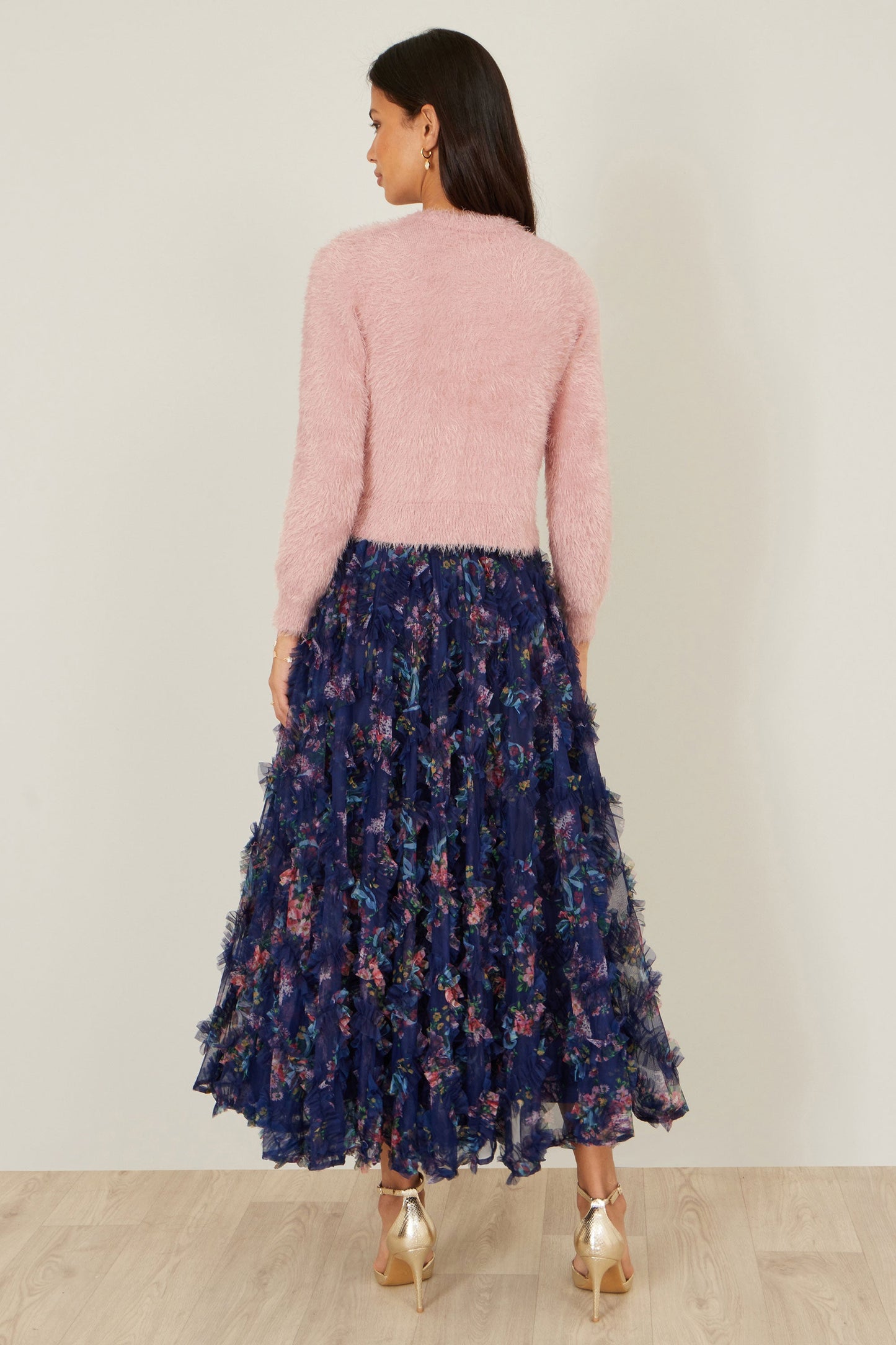 Yumi Pink Eyelash Knit Cropped Cardigan