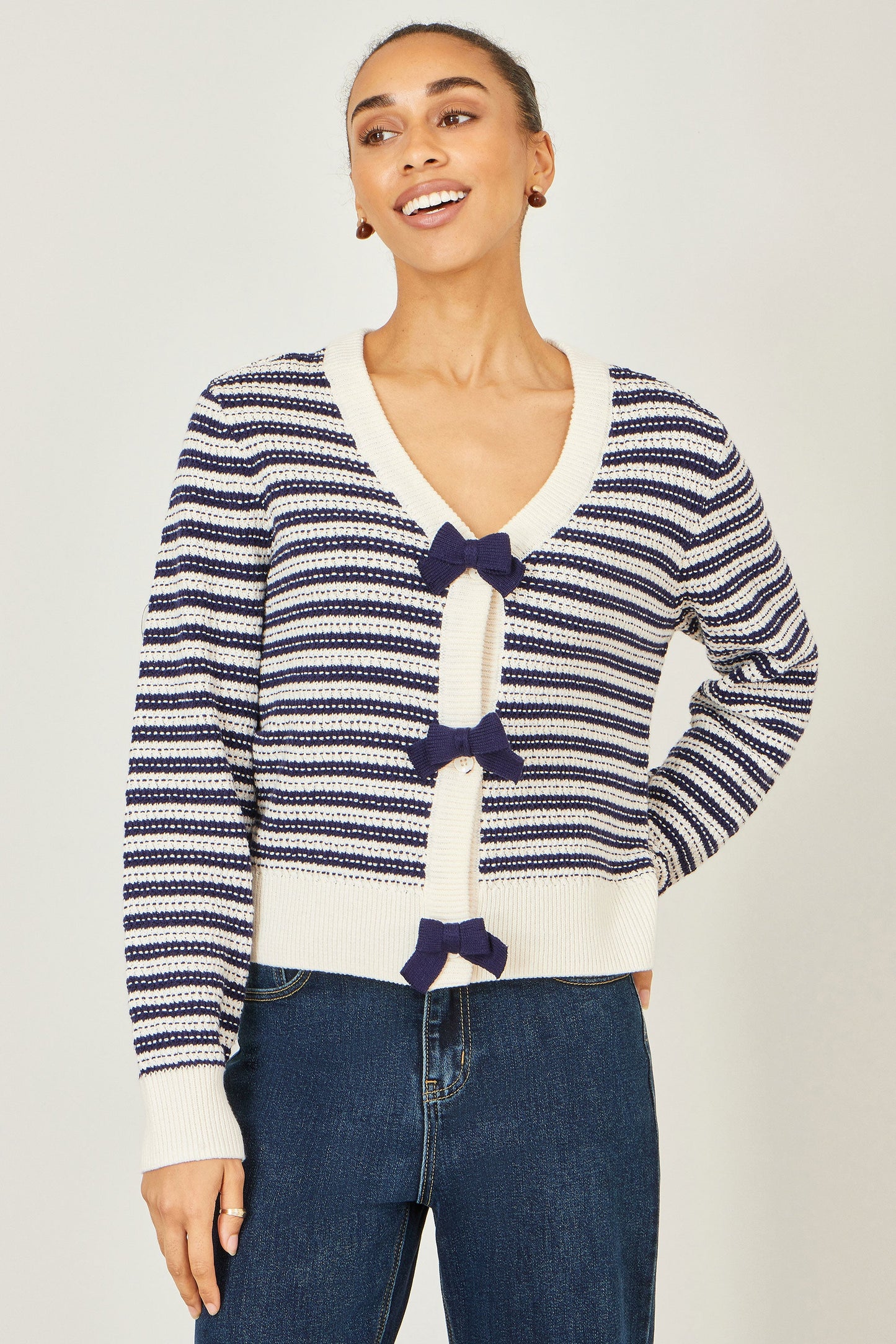 Yumi Multicolour Block Stripe Tie Front Cardigan