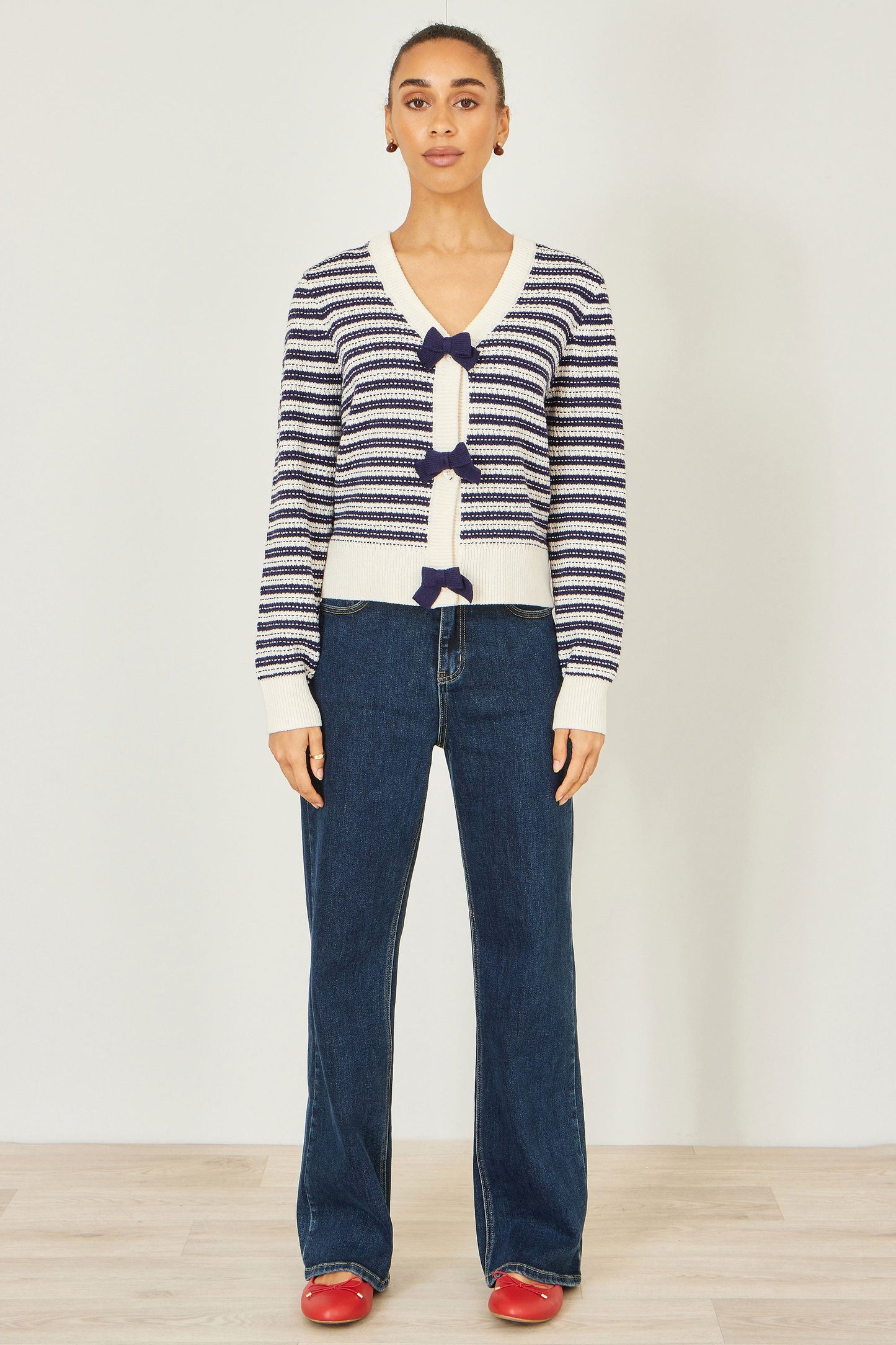 Yumi Multicolour Block Stripe Tie Front Cardigan