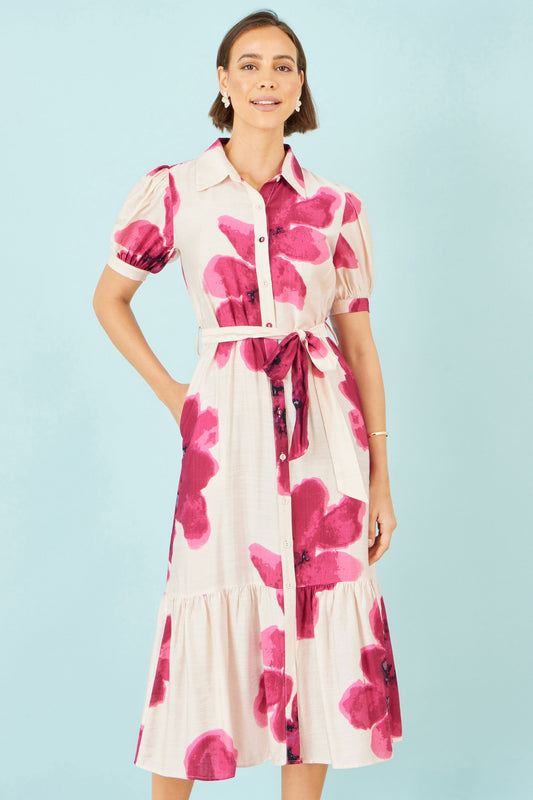 Yumi Pink Scattered Floral Shirt Dress