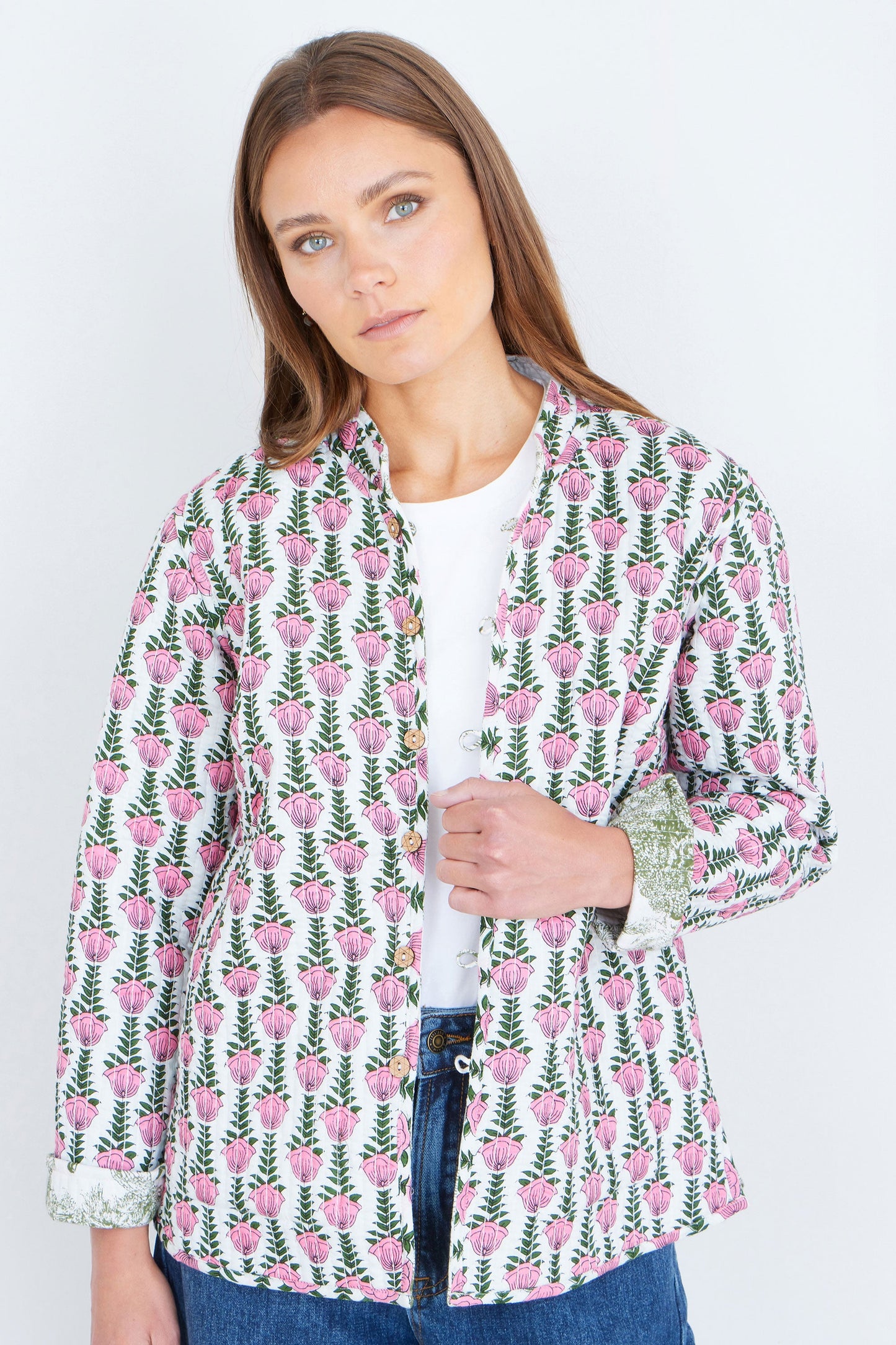 Yumi Green Reversible Cotton Quilted Jacket