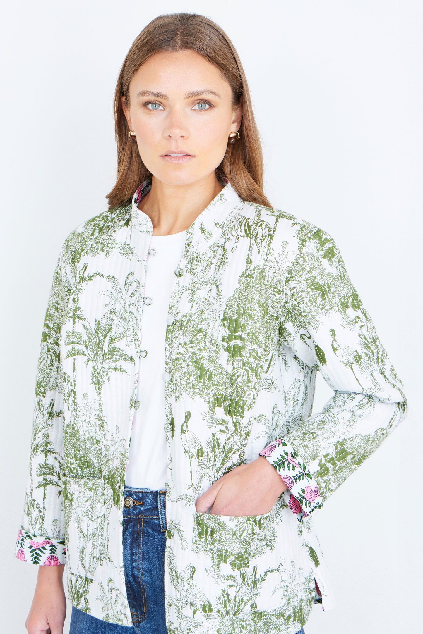 Yumi Green Reversible Cotton Quilted Jacket