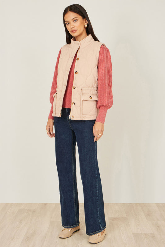 Yumi Beige Quilted Utility Gilet