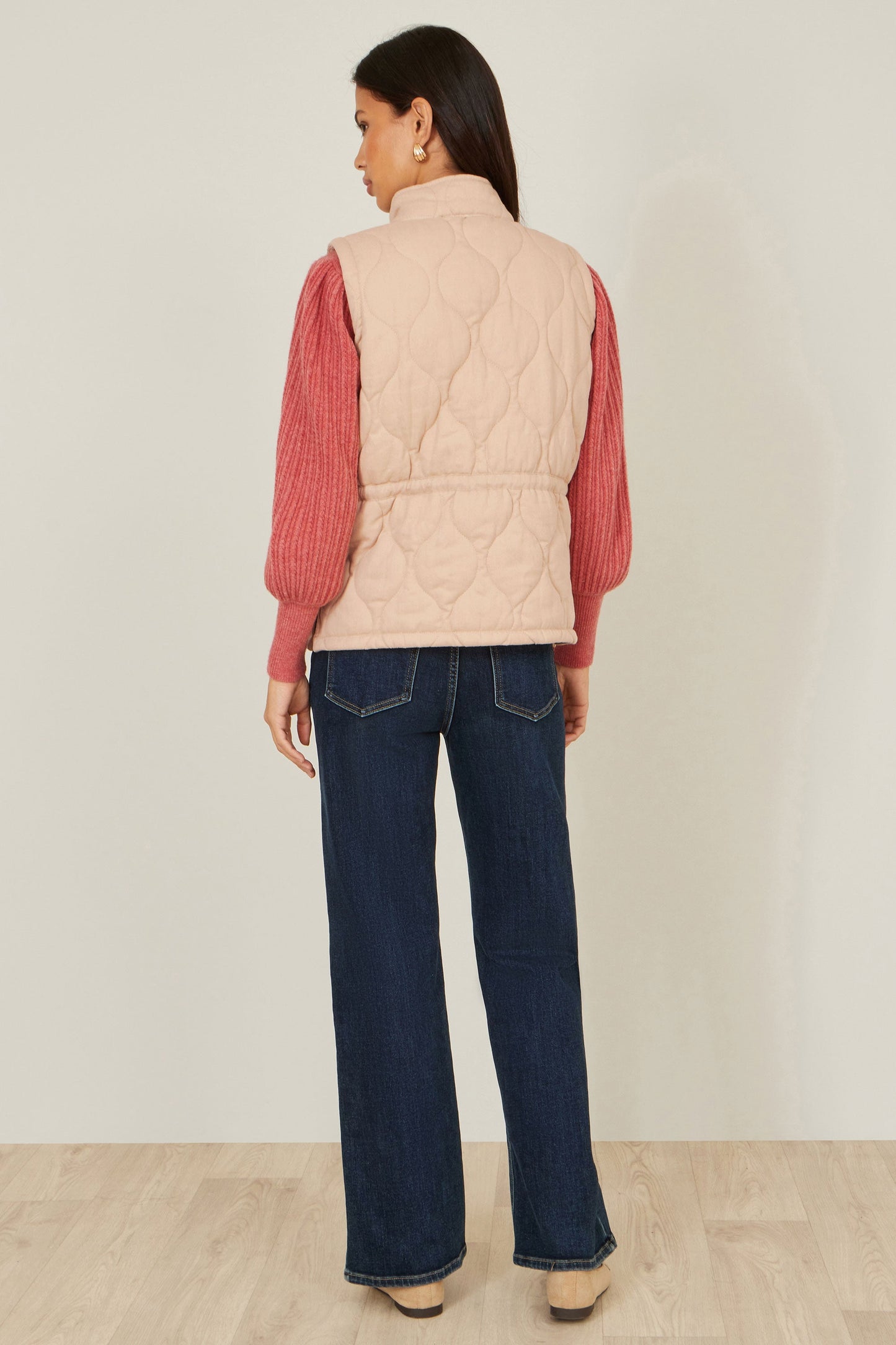 Yumi Beige Quilted Utility Gilet