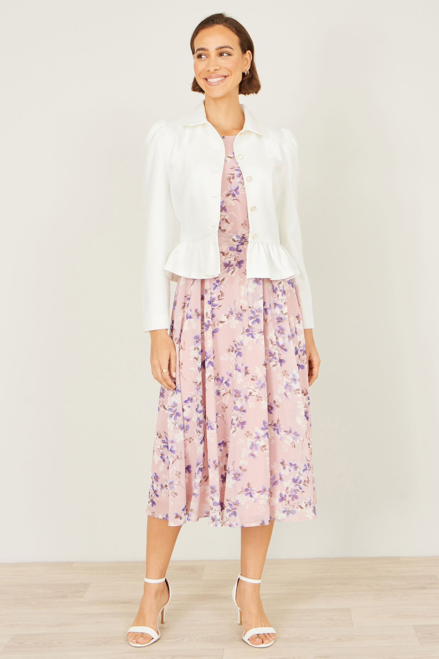 Yumi White Peplum Fitted Jacket