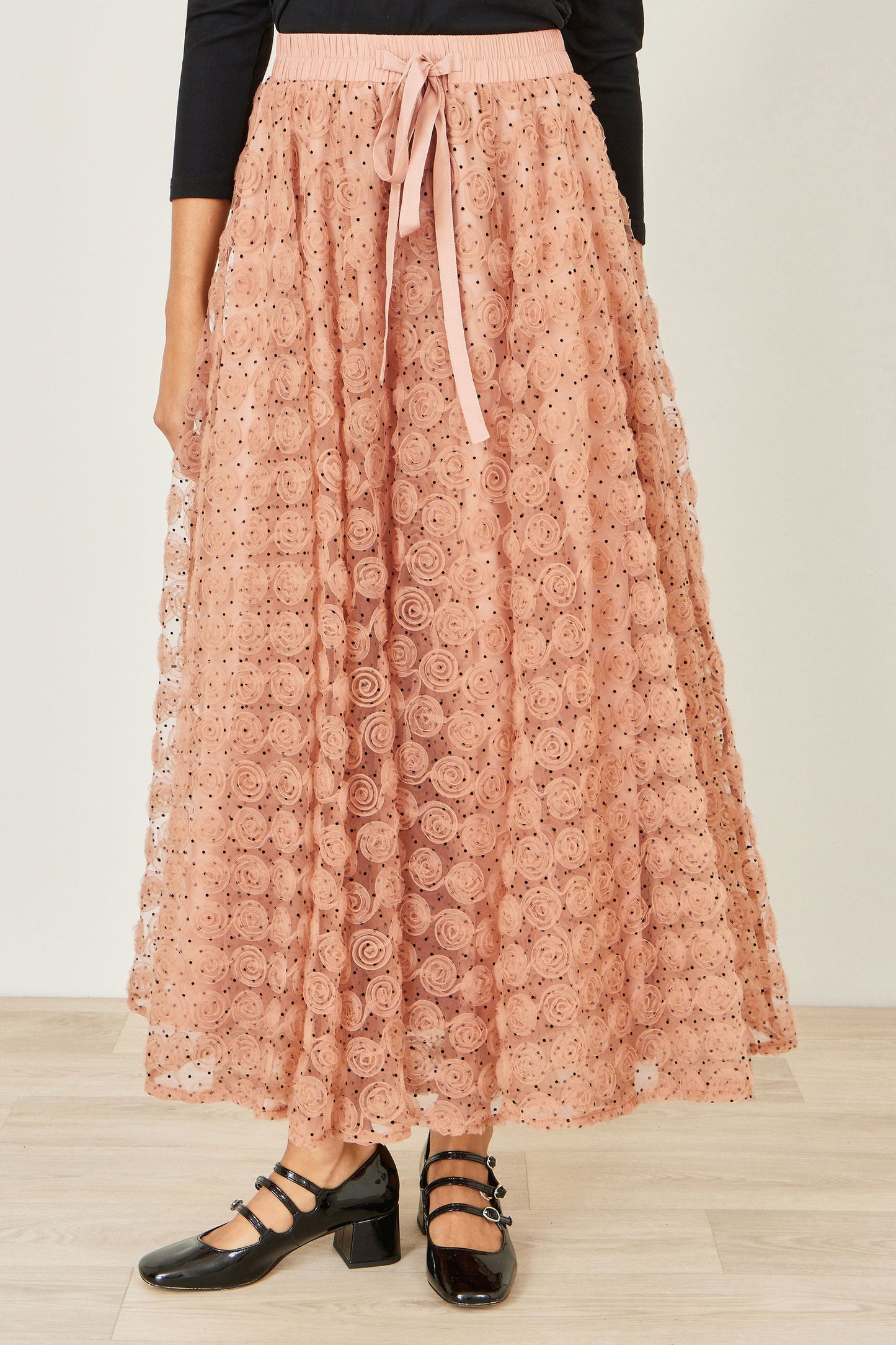 Yumi Blush Pink Spot And Rose Tulle Skirt