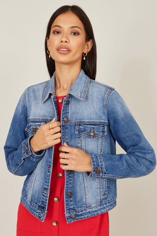 Yumi Blue Stretch Washed Denim Jacket