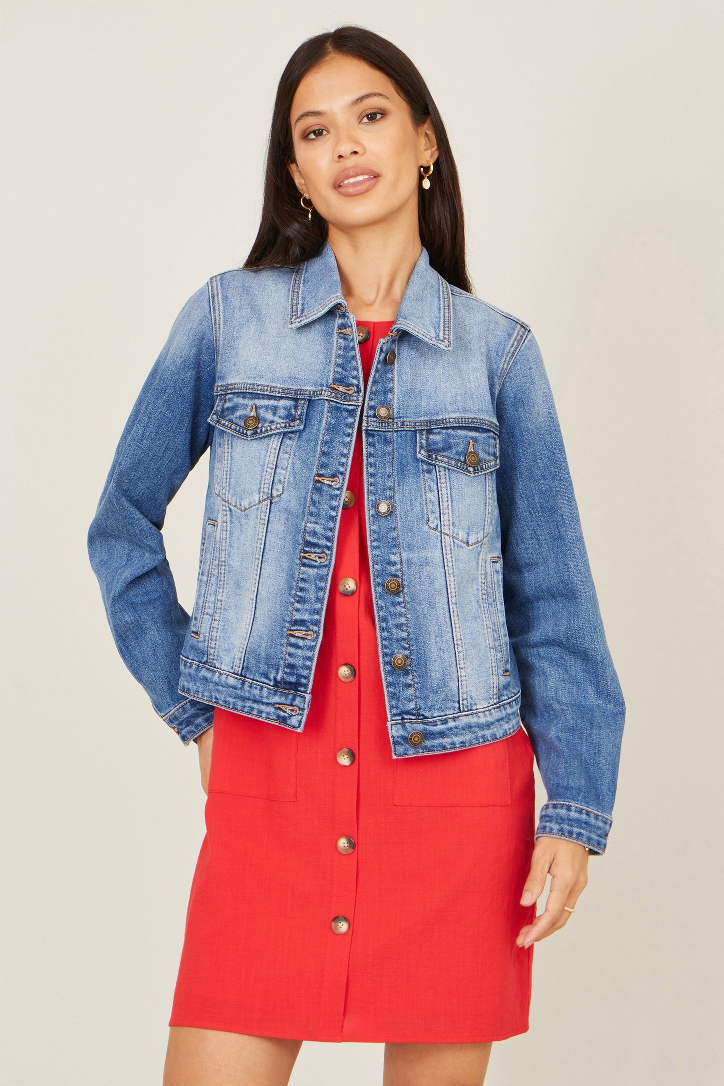 Yumi Blue Stretch Washed Denim Jacket