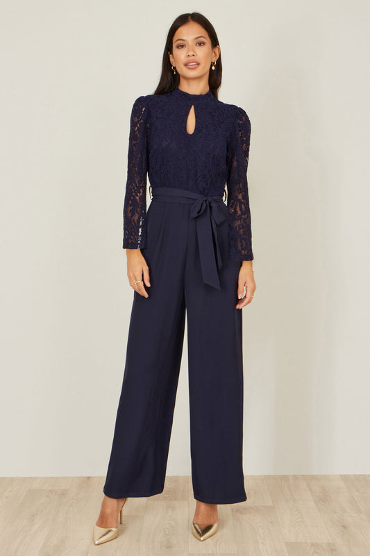Yumi Navy Lace Applique Jumpsuit