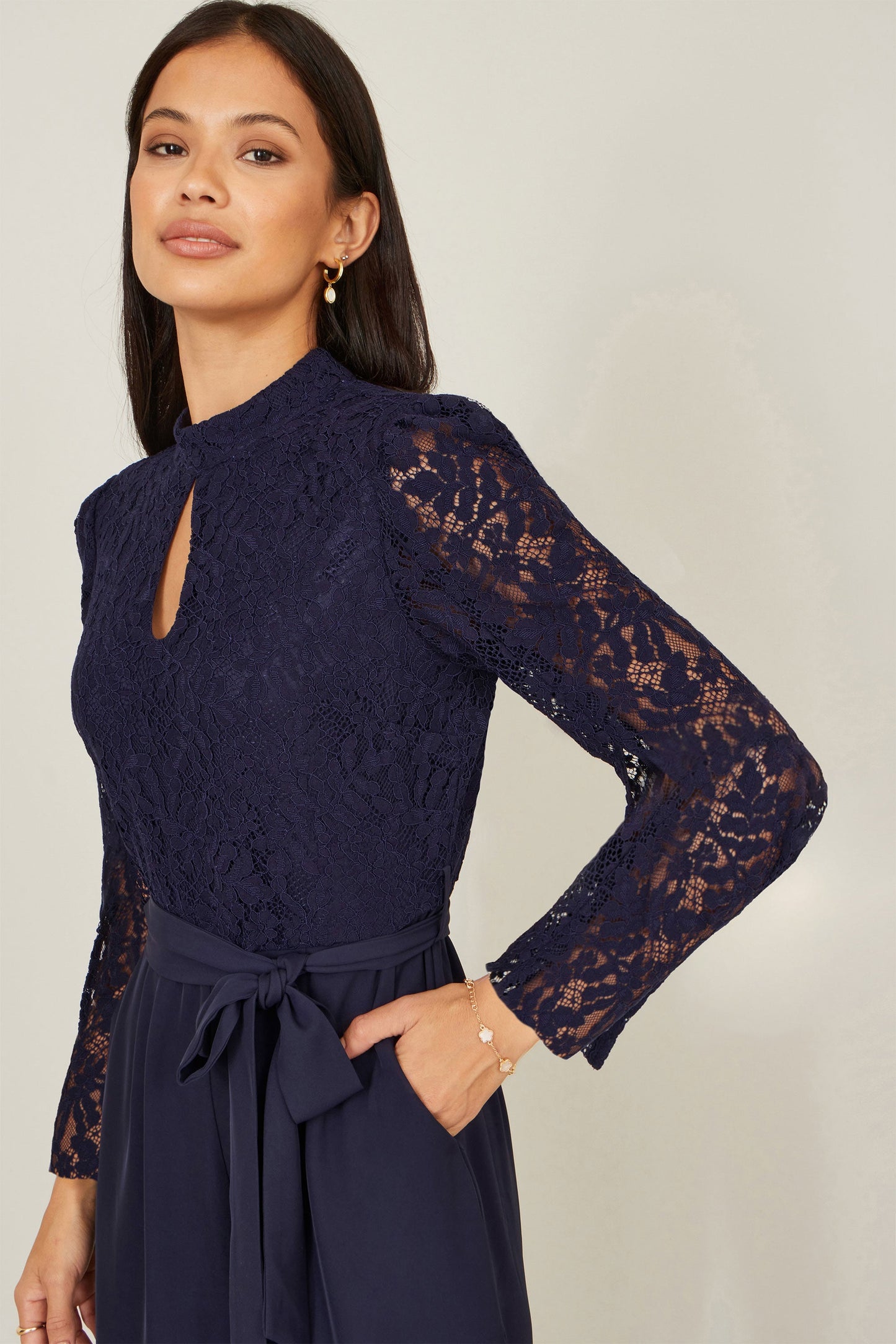 Yumi Navy Lace Applique Jumpsuit