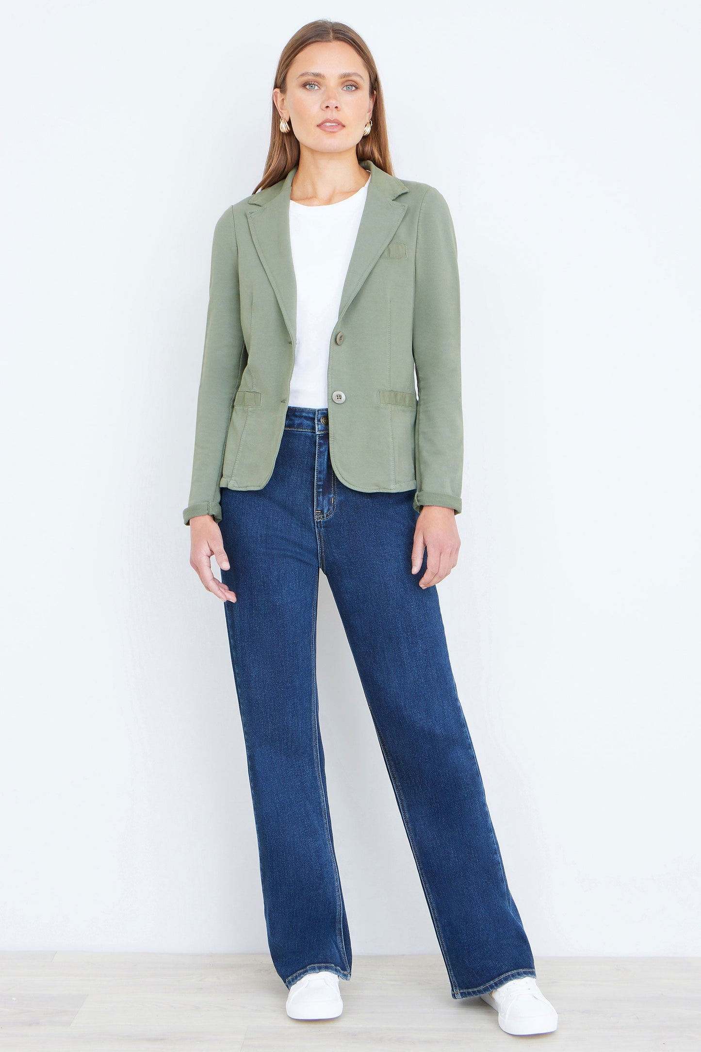 Yumi Green Stretch Cotton Blazer