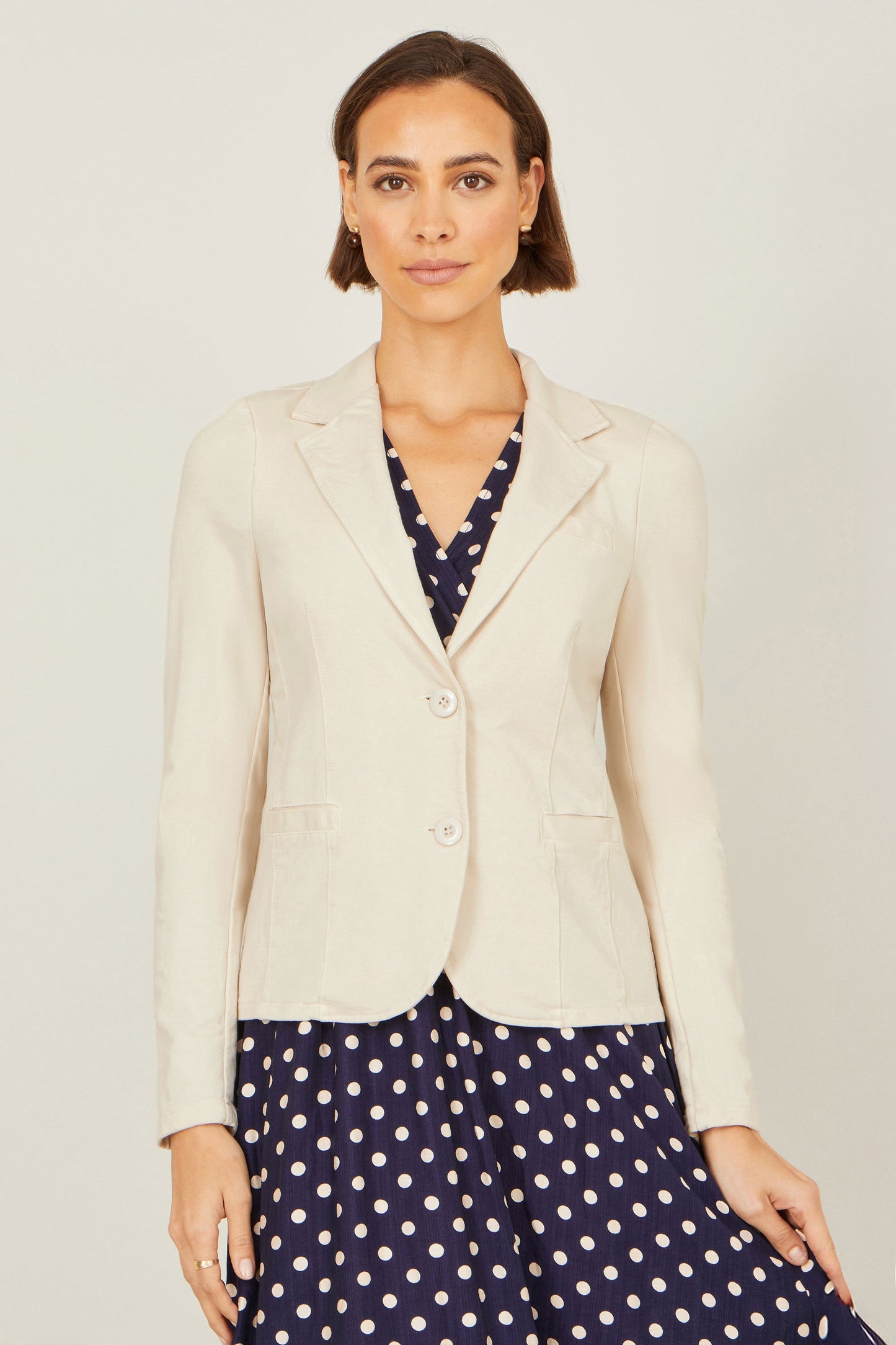 Yumi Beige Stretch Cotton Blazer