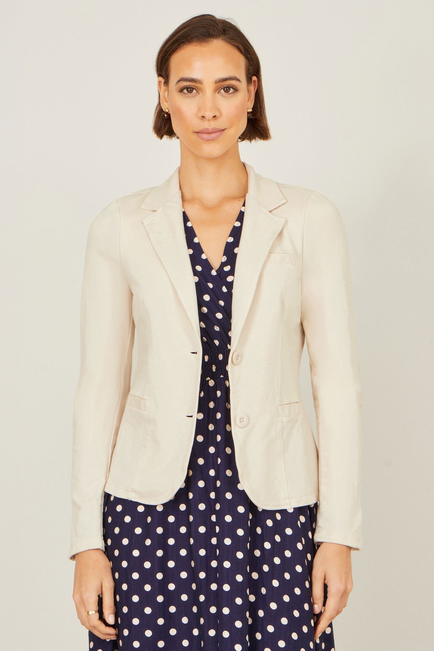Yumi Beige Stretch Cotton Blazer