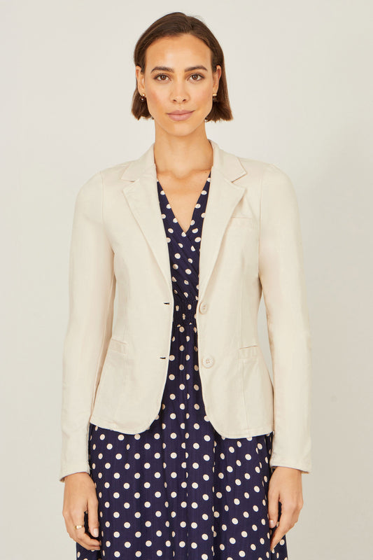 Yumi Beige Stretch Cotton Blazer