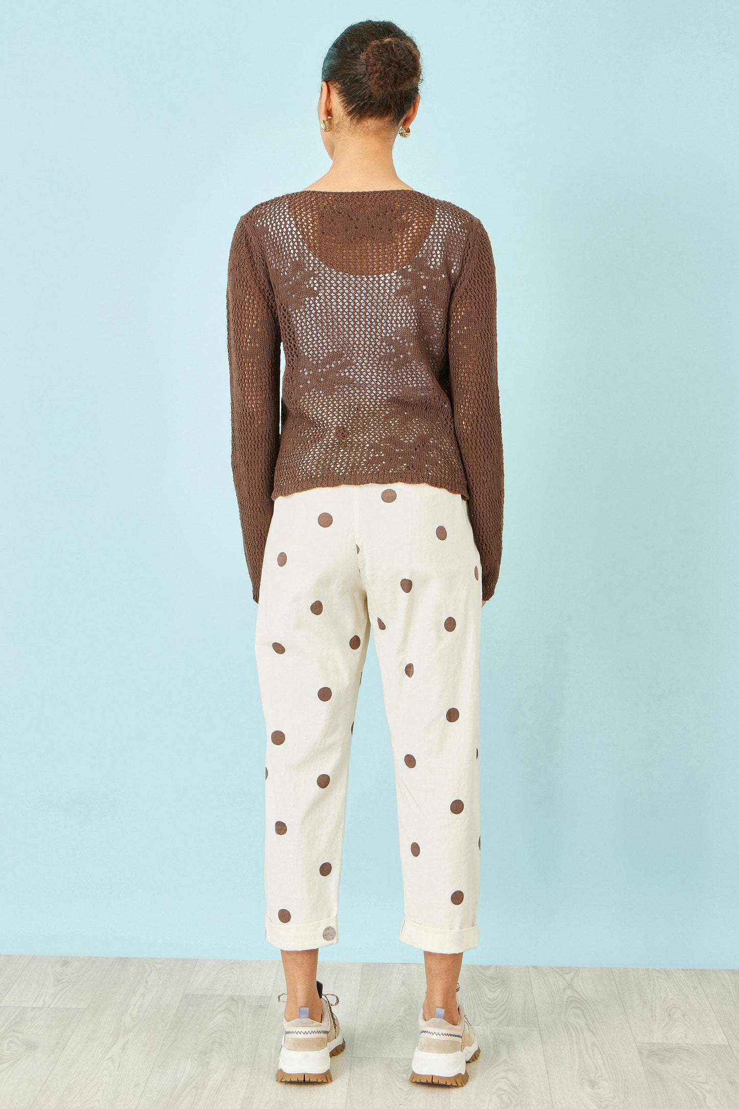 Yumi Brown Spot Print Cotton Canvas Chinos