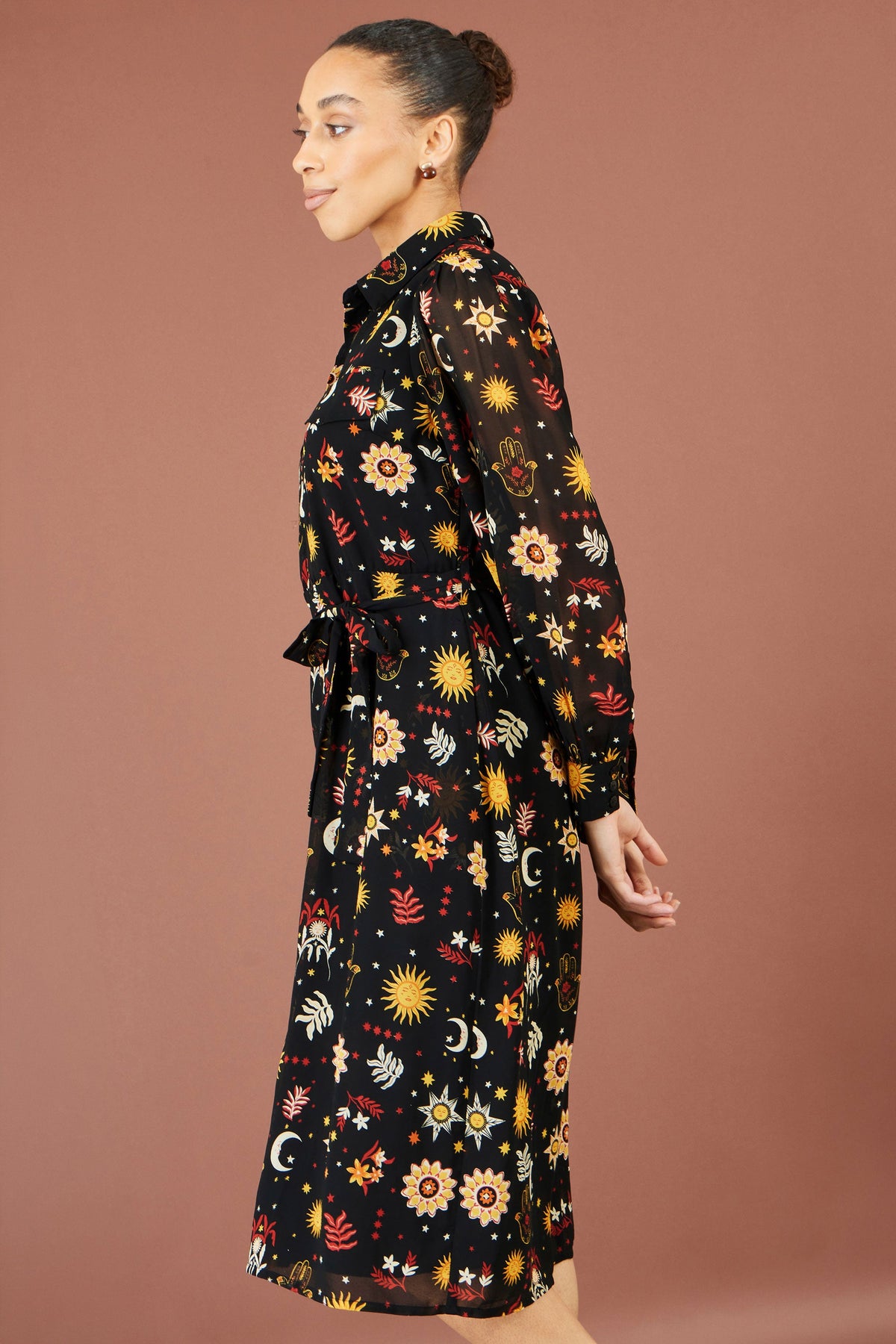 Yumi Black Cosmic Midi Shirt Dress