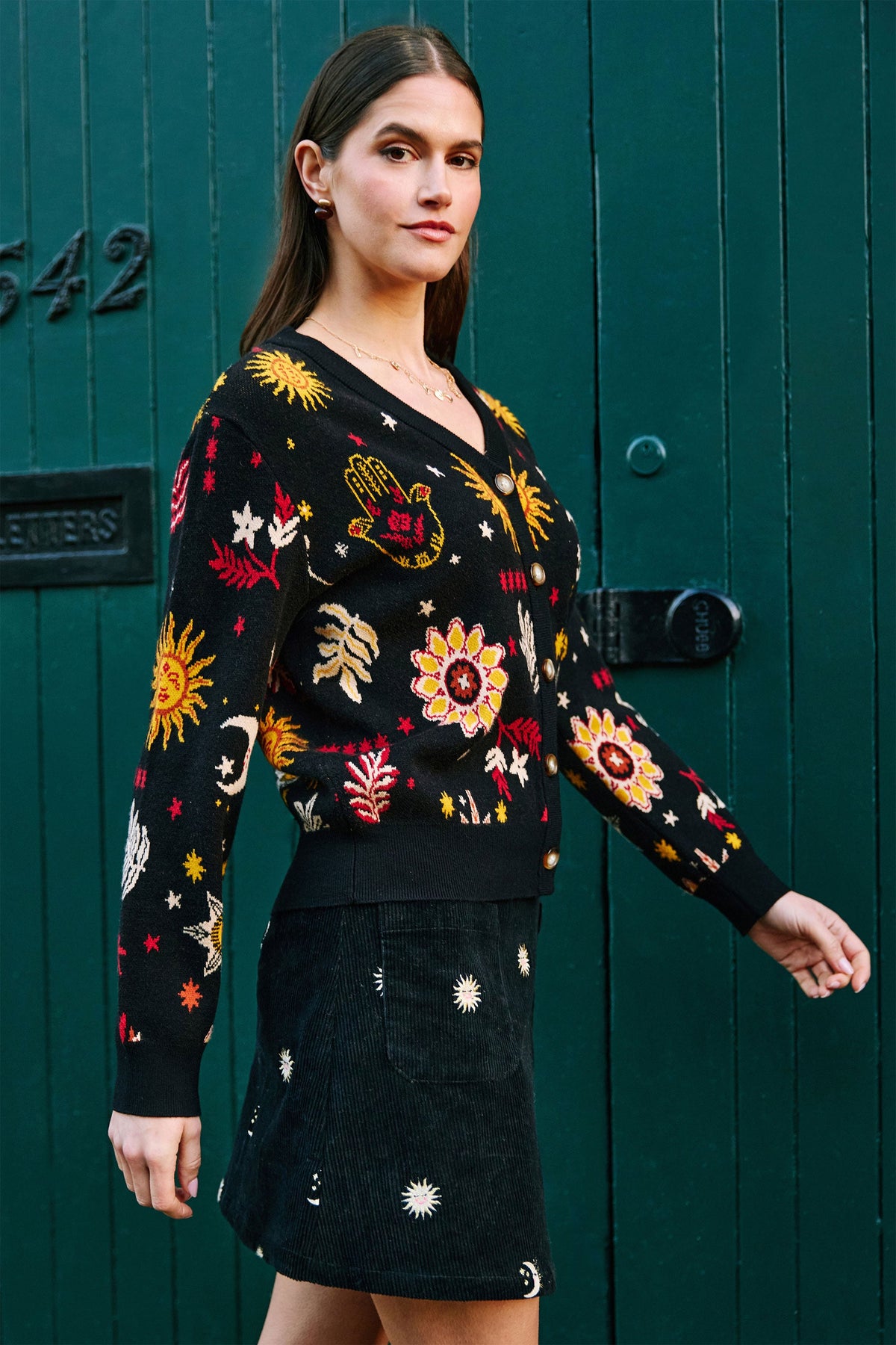 Yumi Black Cosmic Intarsia Cardigan