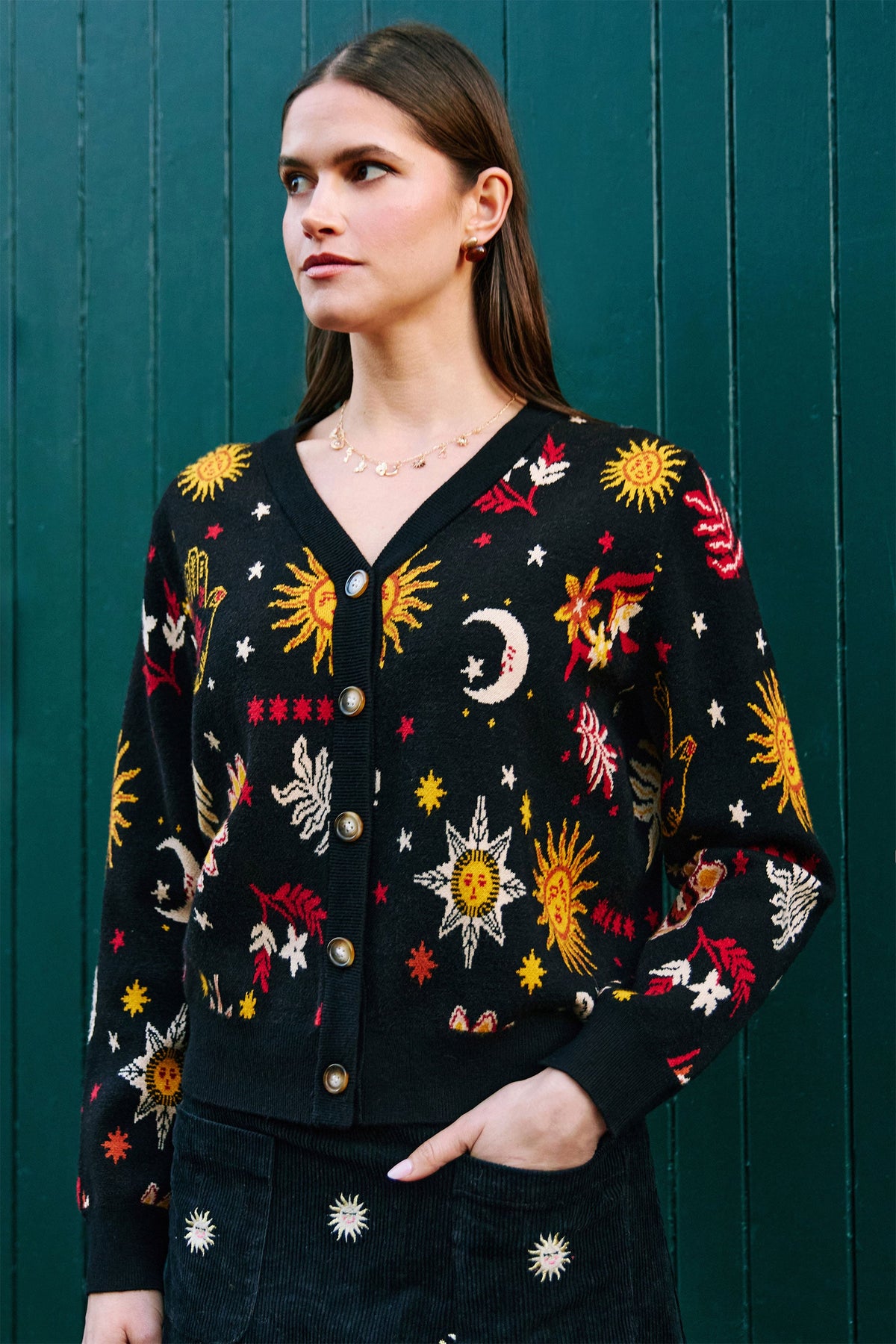 Yumi Black Cosmic Intarsia Cardigan