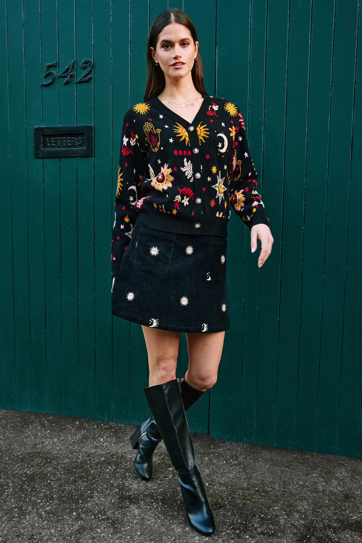 Yumi Black Cosmic Intarsia Cardigan