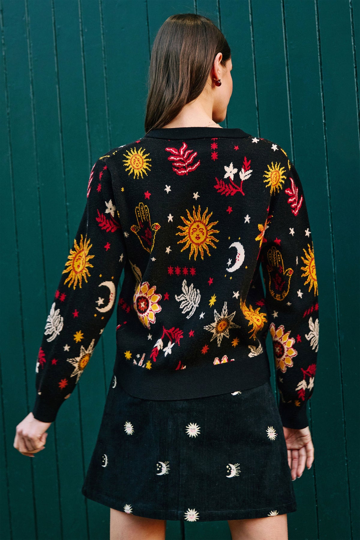 Yumi Black Cosmic Intarsia Cardigan