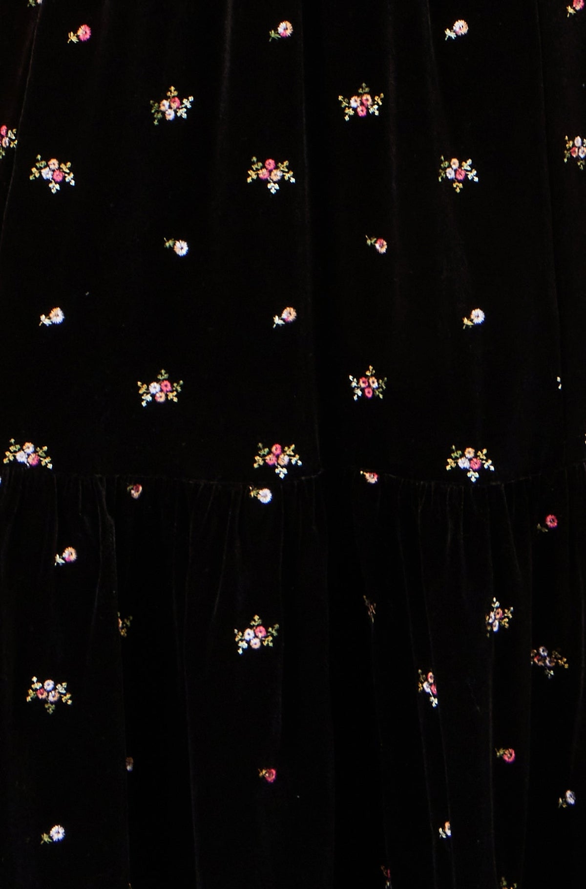 Yumi Black Velvet Embroidered Midi Dress