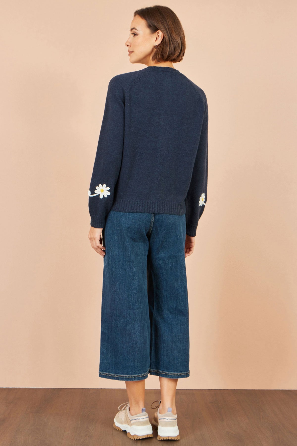 Yumi Navy Daisy Stitch Cardigan