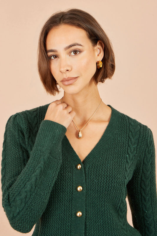 Yumi Green Cable Knit Peplum Cardigan
