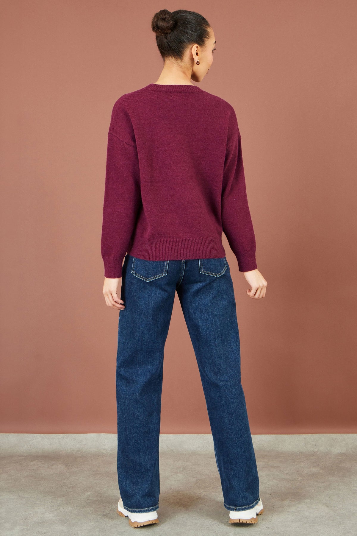 Yumi Burgundy Teddy Bear Relaxed Jumper