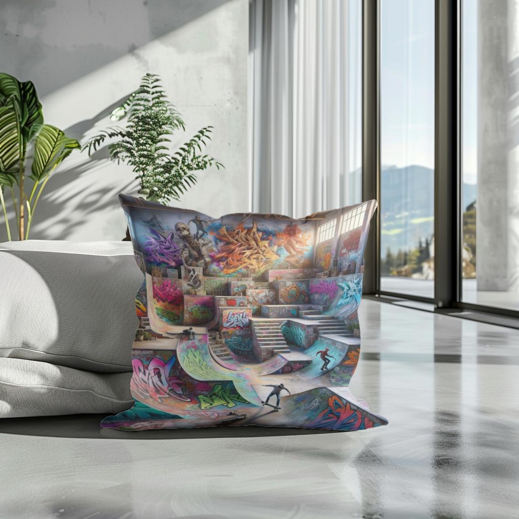 Hidden Skatepark Graffiti Haven Cotton Cushion