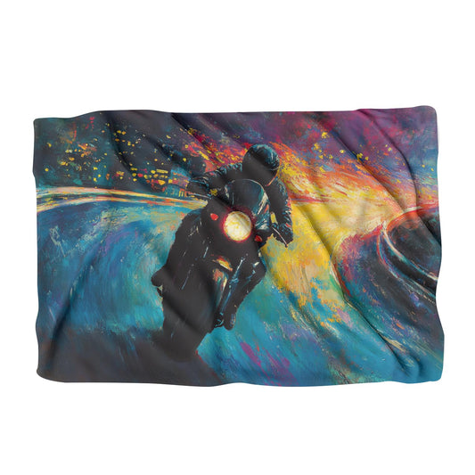 Motorcyclist's Neon Journey Blanket