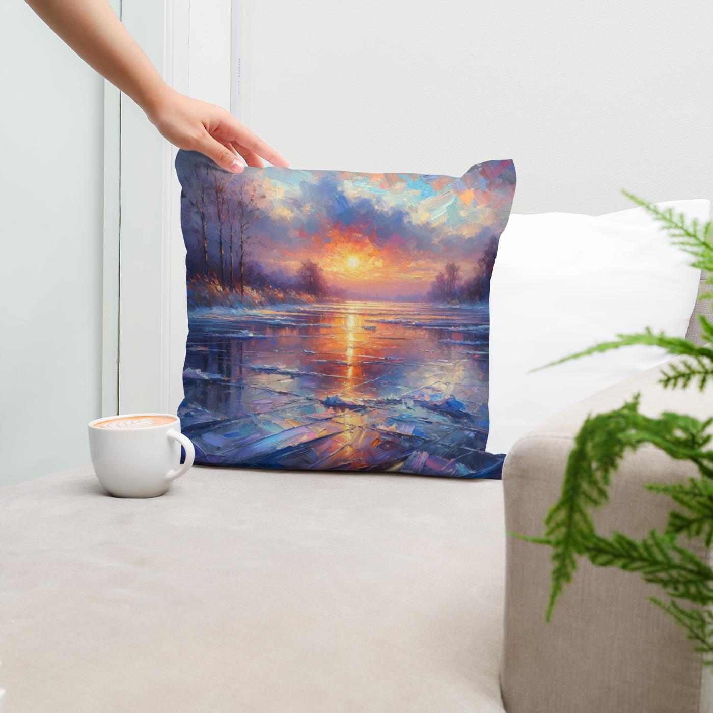 Sunset Serenity on Ice Cotton Cushion