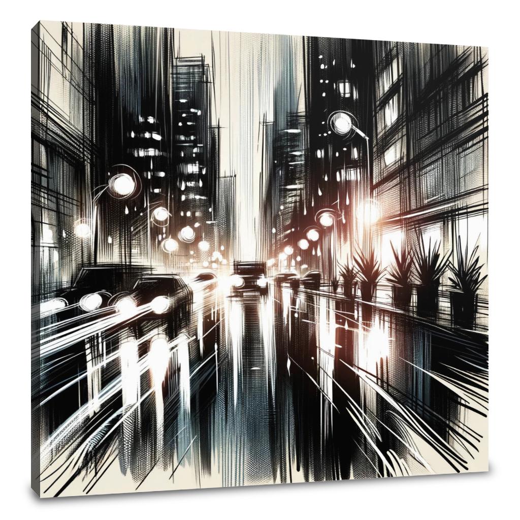 Rainy Night Reflections Canvas