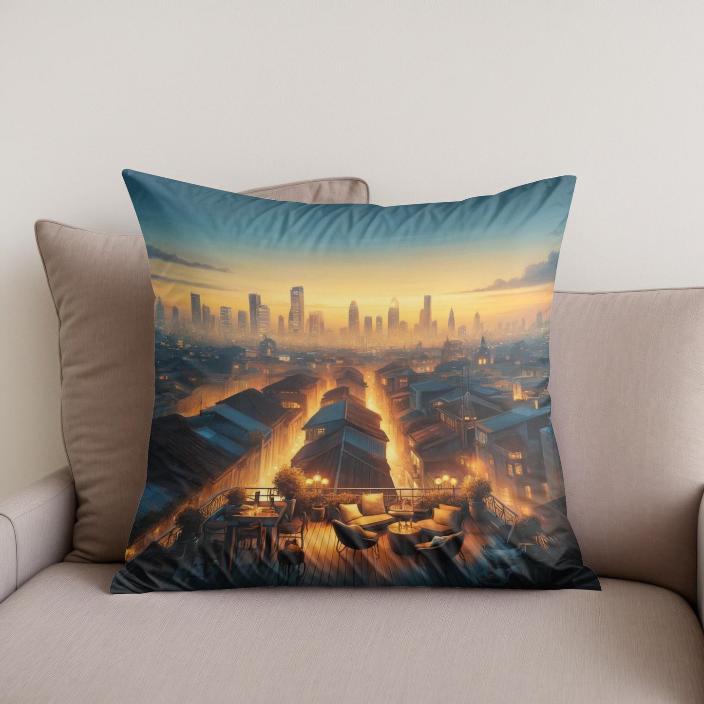 Dusk Over Rooftops Cotton Cushion