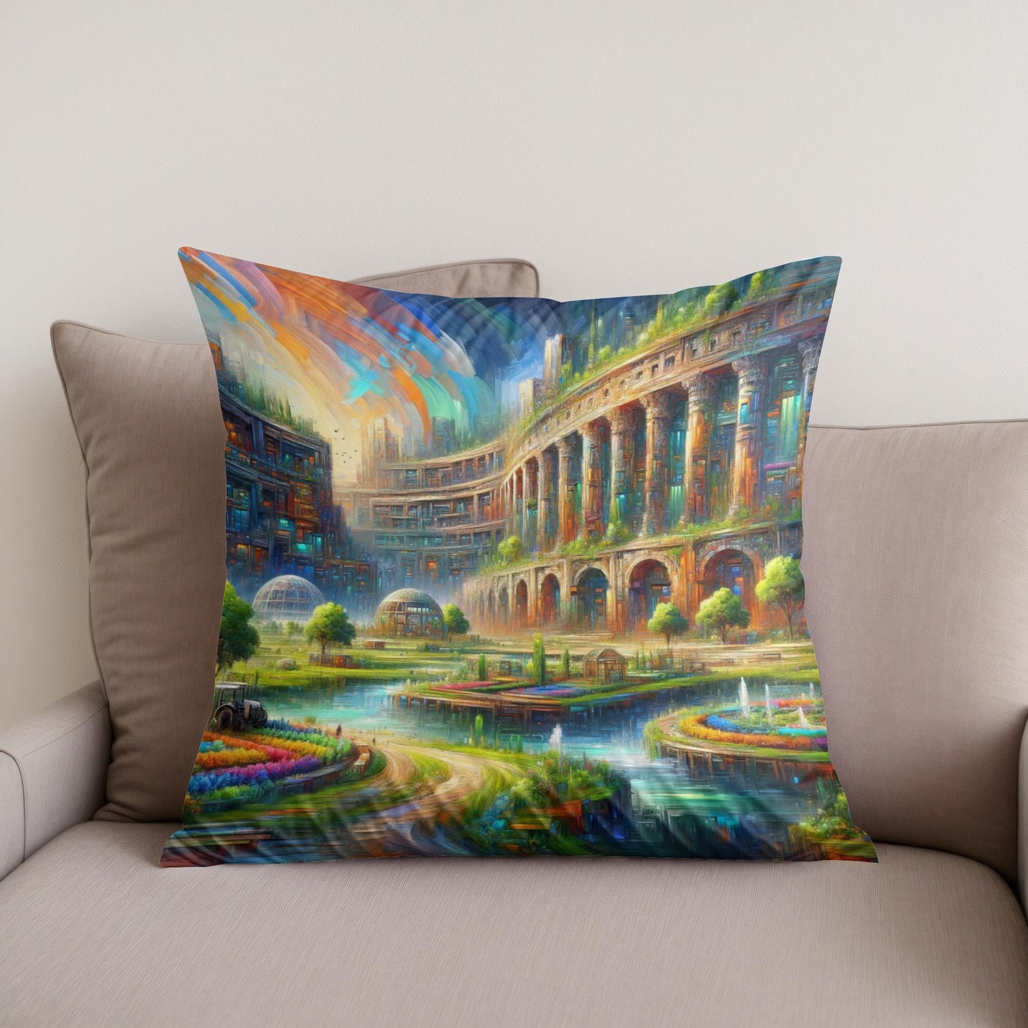Future Echoes Amidst Ruins Cotton Cushion