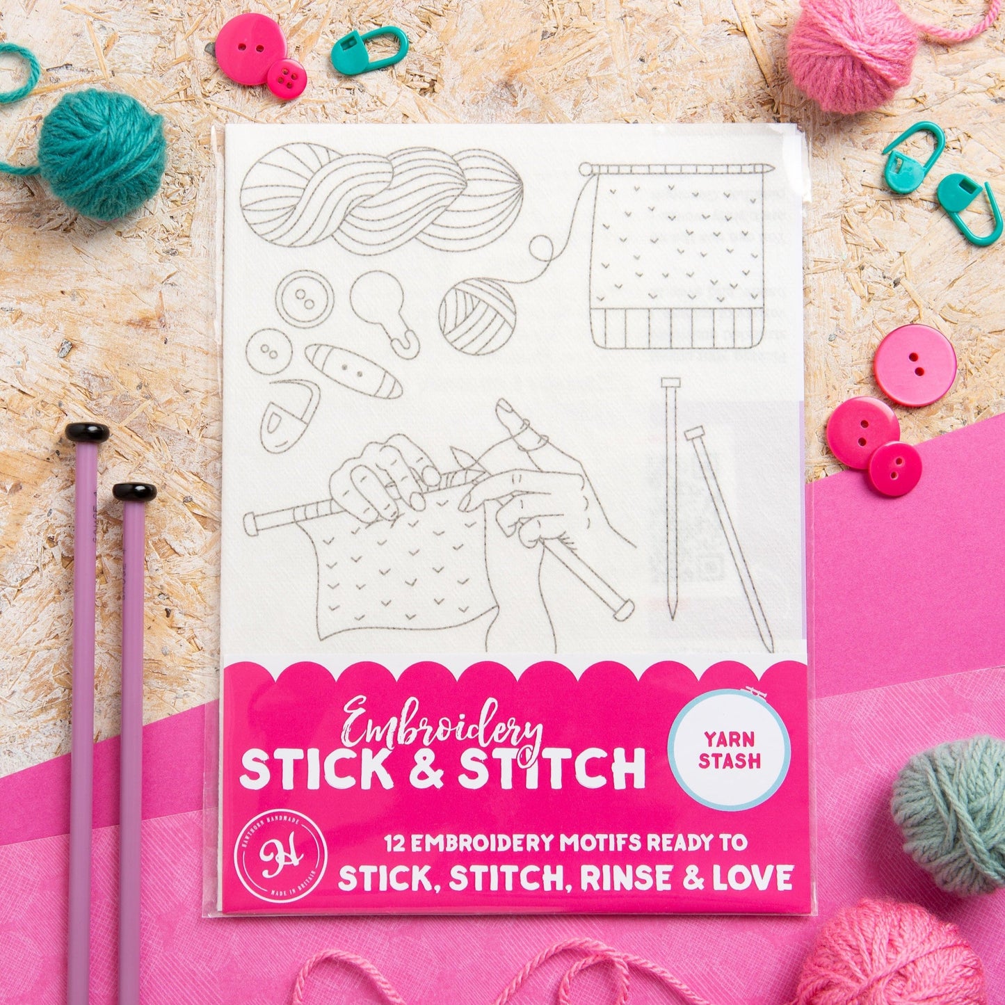 'Yarn Stash' Knitting and Crochet Stick & Stitch Embroidery Pack