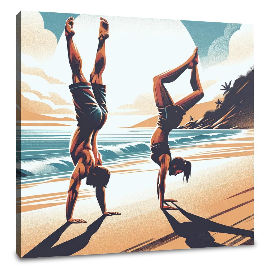 Seaside Acrobatics: Joyful Balance Canvas