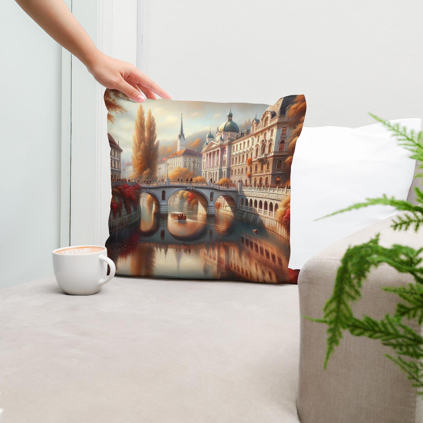 Autumn at Triple Bridge Cotton Cushion