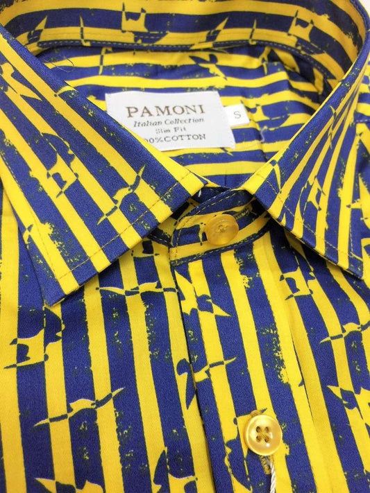 Yellow Stripe Print Design Short Sleeves Shirt