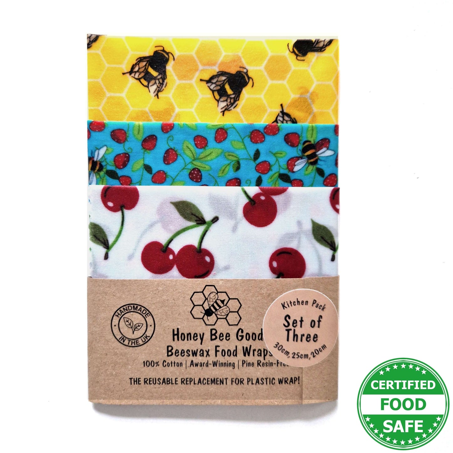 Honey Bee Good Set of 3 Handmade Beeswax Wraps | Bees & Cherries