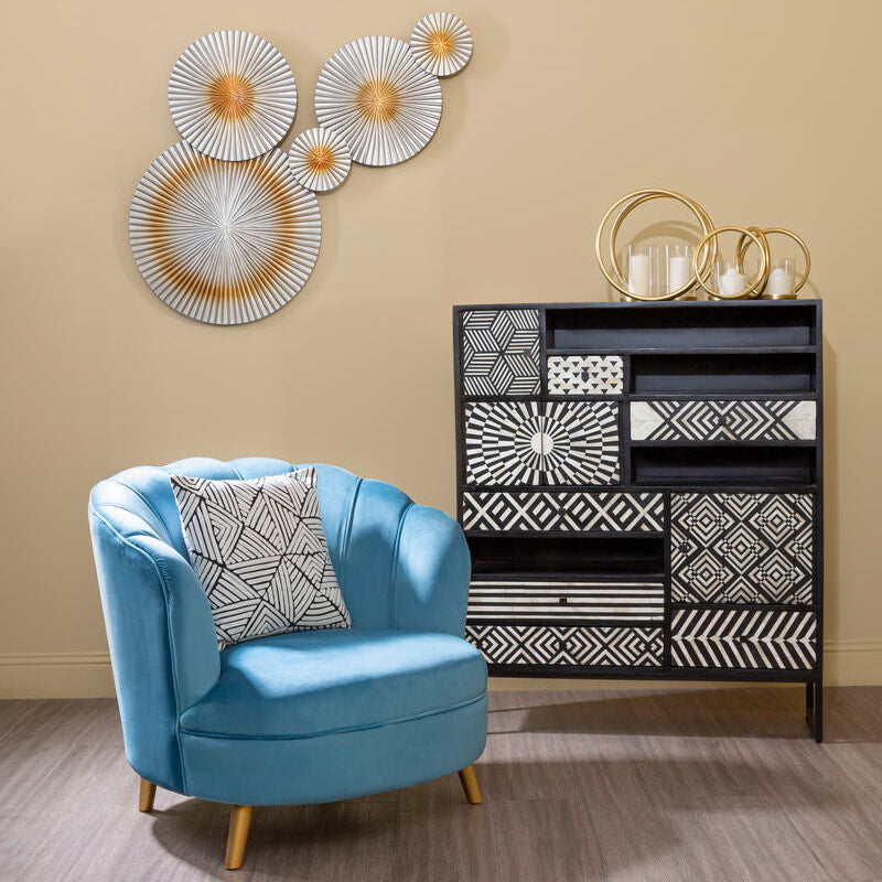 Orlina Blue Velvet Chair With Gold Wood Legs