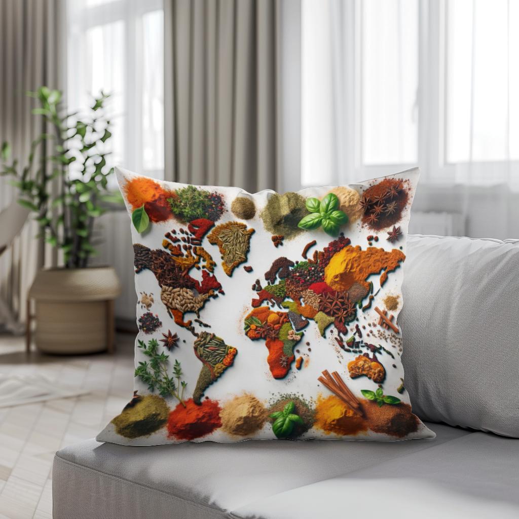 Spice World Map Cotton Cushion