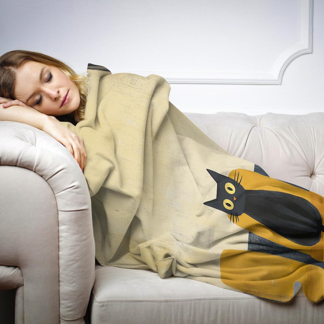 Black Cat Waiting Blanket