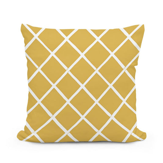 Mustard Diamond Grid Cotton Cushion