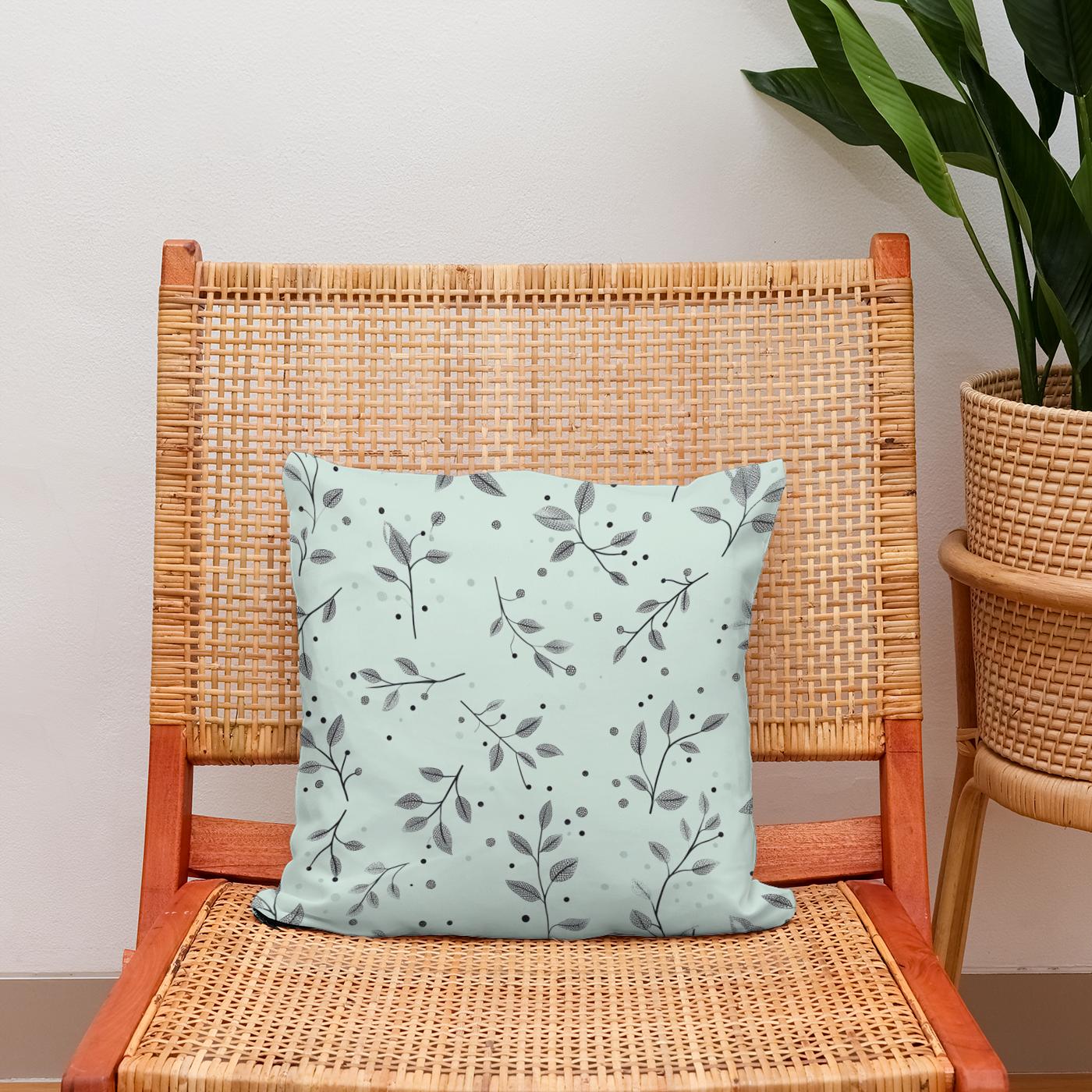 Mint Branches Cotton Cushion