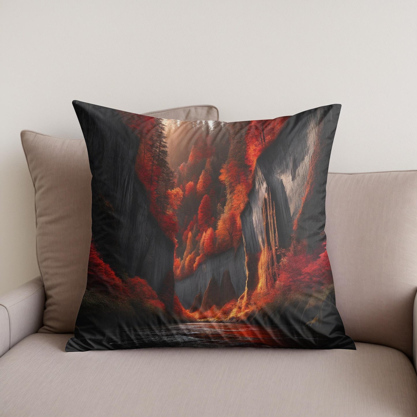 Autumn Canyon River Cotton Cushion