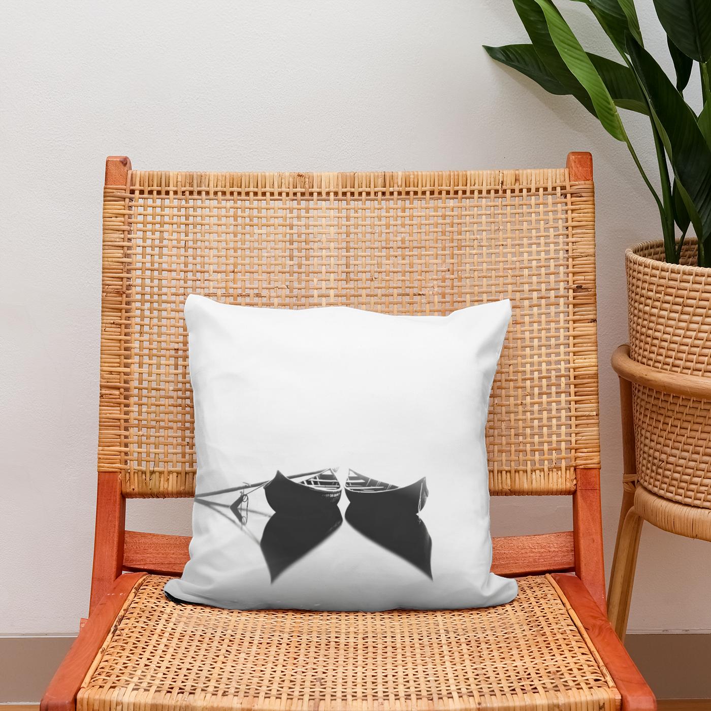 Twin Boats at Rest Cotton Cushion