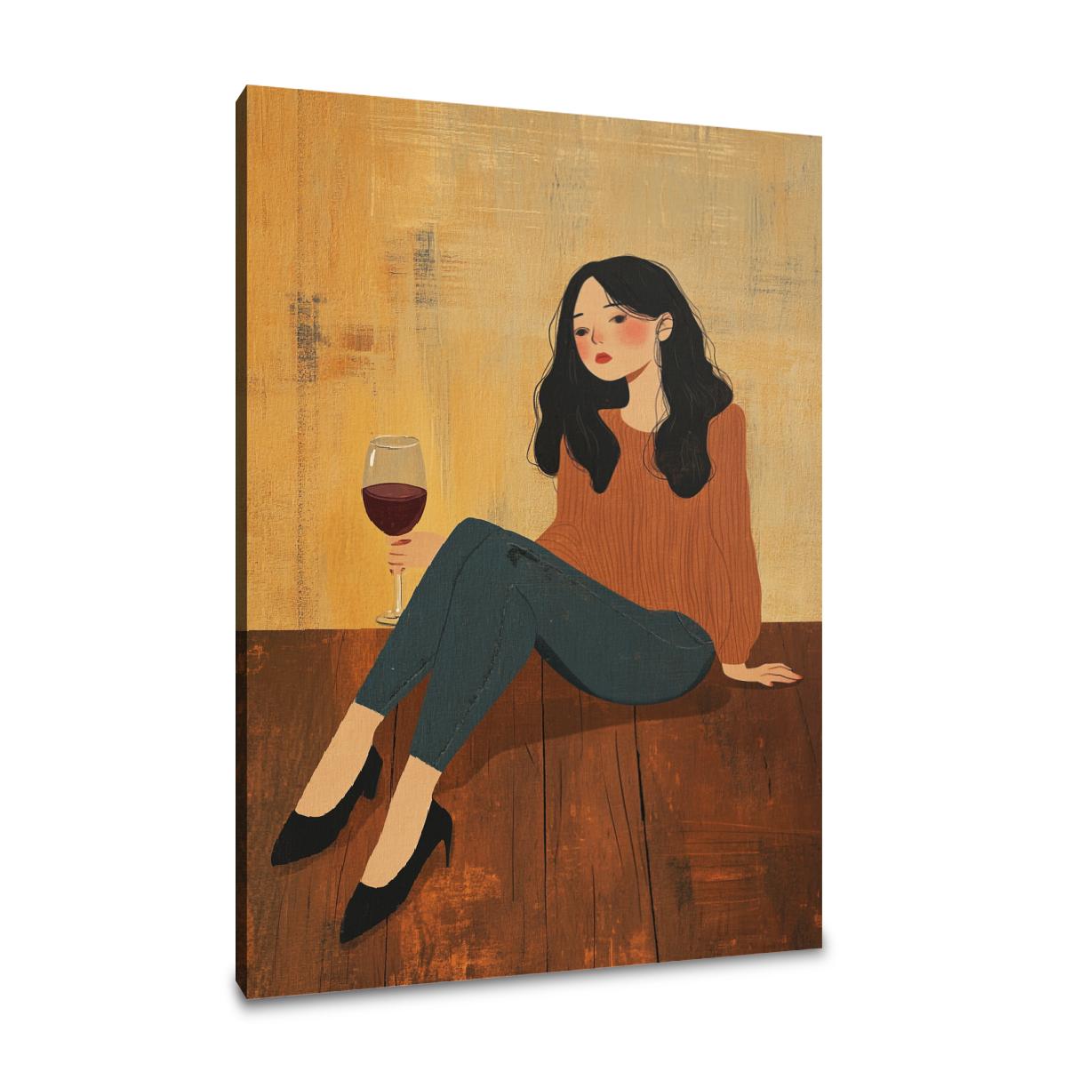 Woman with Wine Canvas