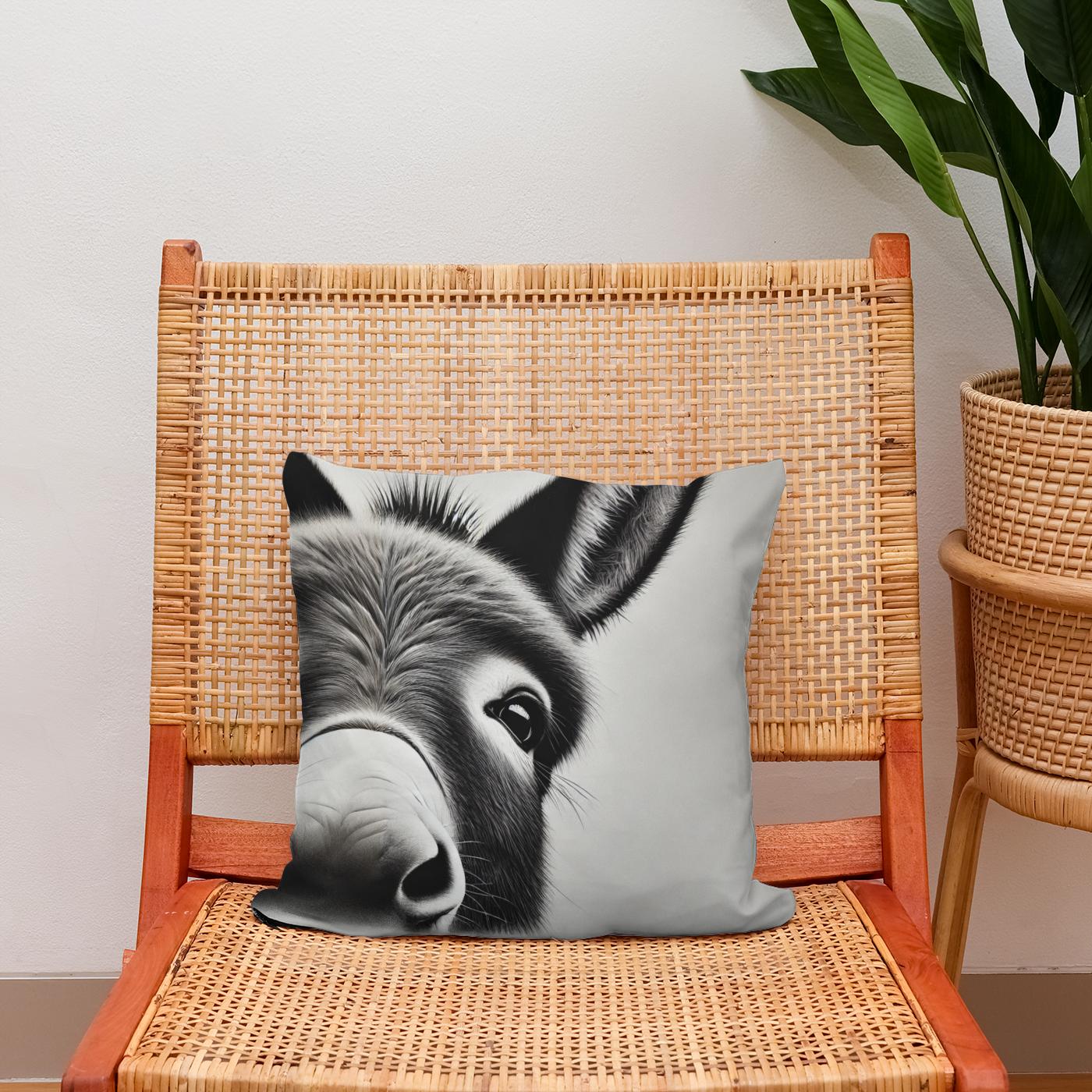 Curious Donkey Peeking Cotton Cushion